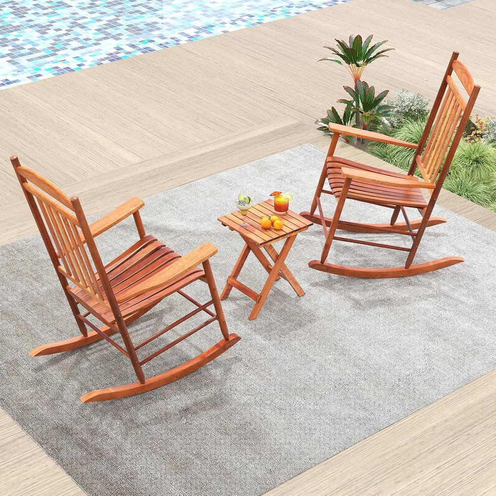 Tangkula 3-piece Outdoor Rocking Bistro Set, Solid Poplar Wood