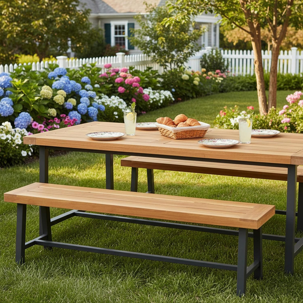 Tangkula 63 Inches Acacia Wood Outdoor Bench, 3-Person Dining Patio Bench