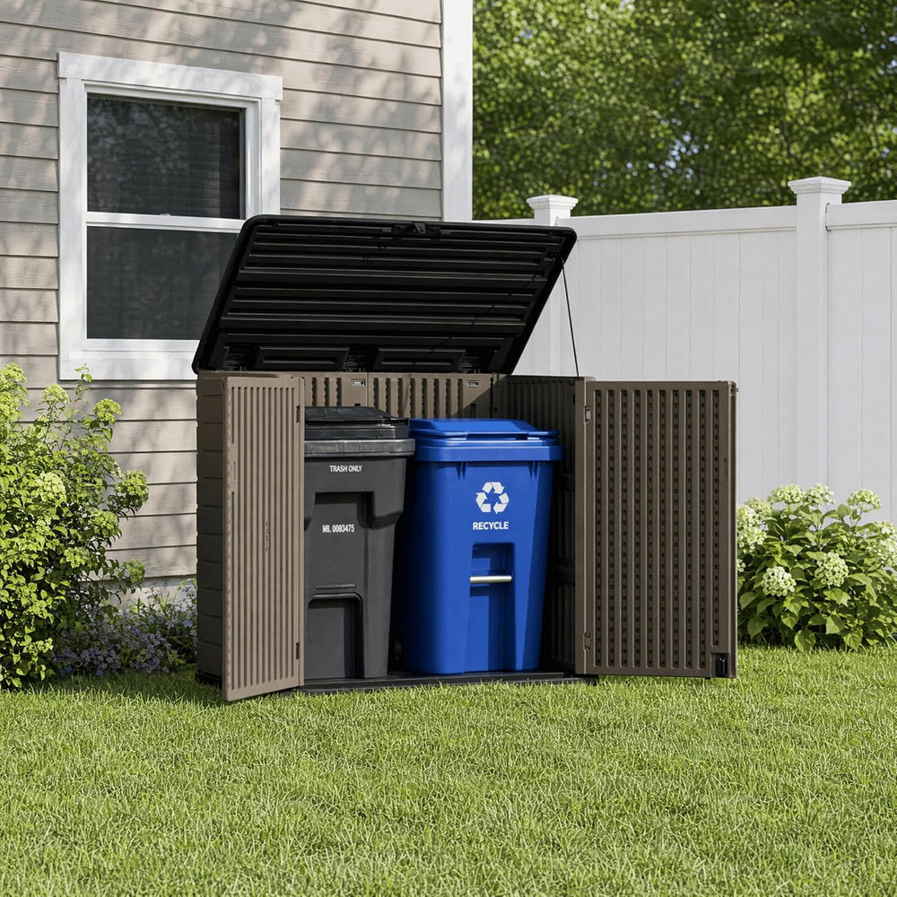 ADDOK Outdoor Storage Cabinet, 48 Cu.Ft Horizontal Resin Storage Shed
