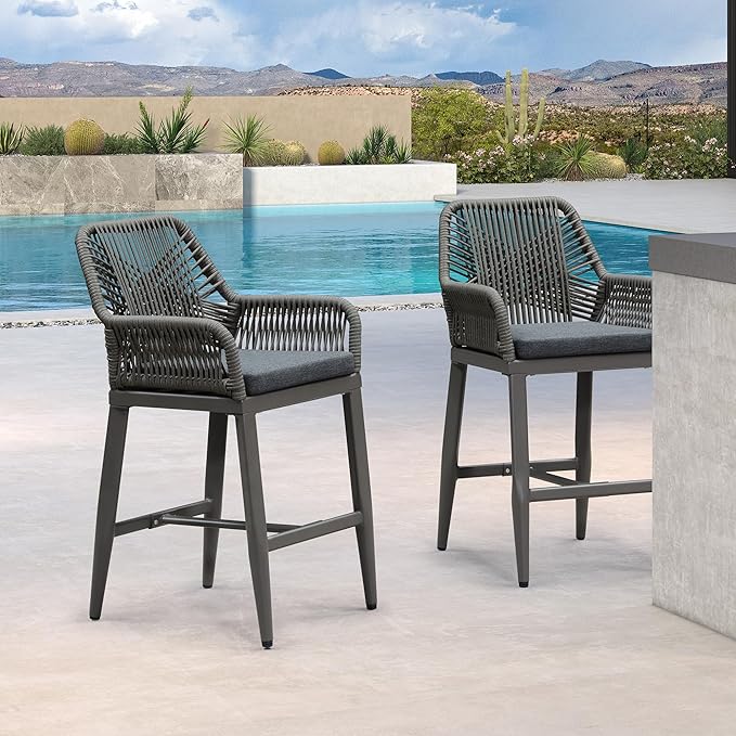 PURPLE LEAF Outdoor 24" Counter Height Bar Stools Chair Set of 2, All We...