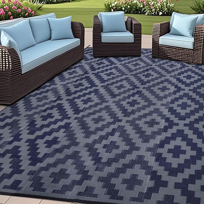 SAND MINE Reversible Mats, Plastic Straw Rug, Modern Area Rug, Large Floor Ma...