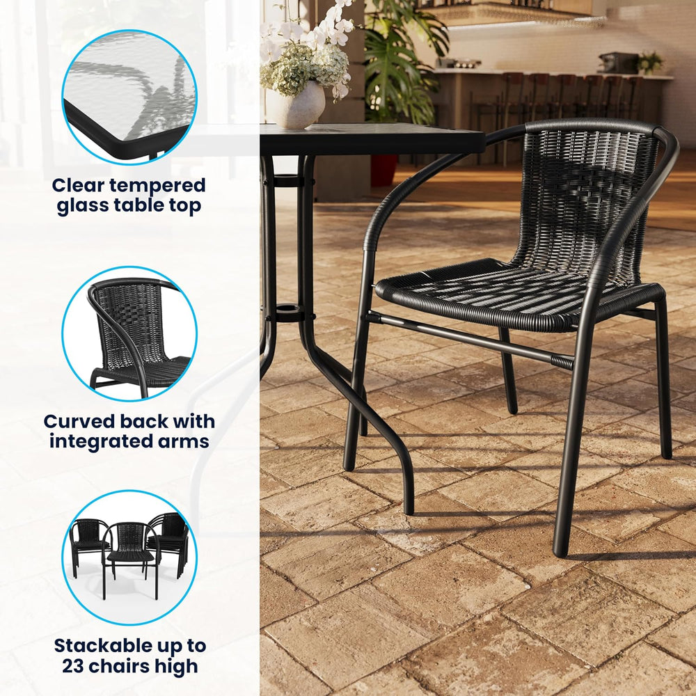 Flash Furniture Lila 23.5'' Square Glass Metal Table with 2 Black Rat...