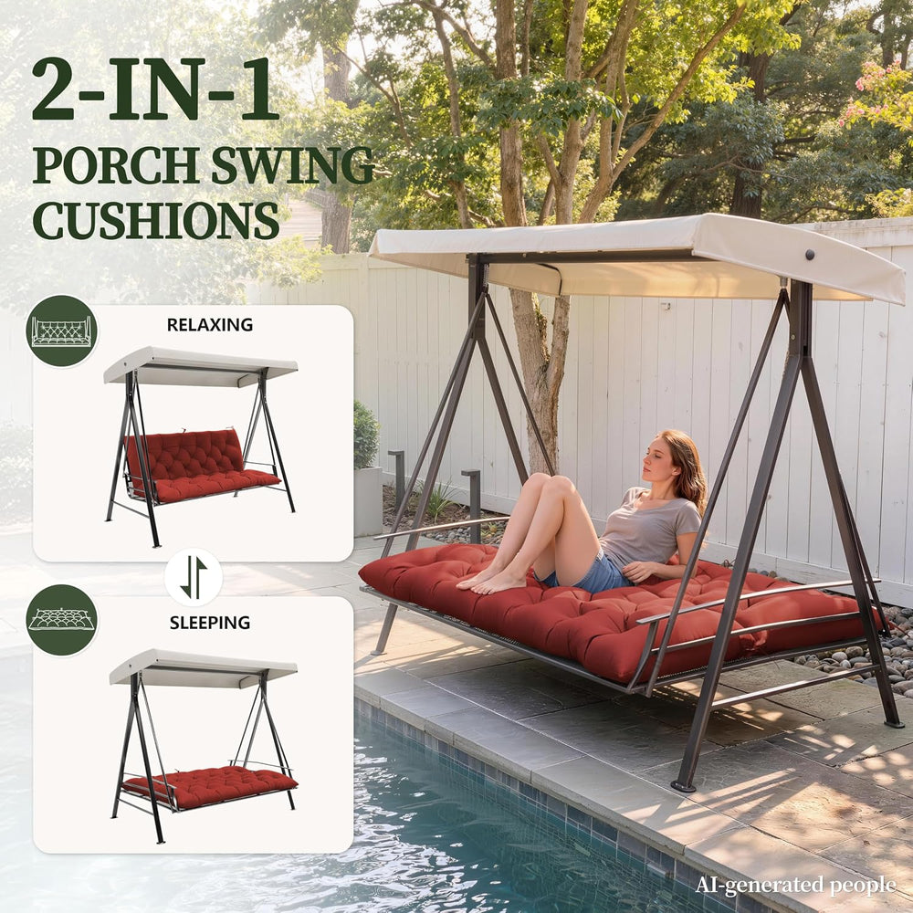 Porch Swing Cushion with Backrest, Waterproof, 60x40x5 in, Terra Red
