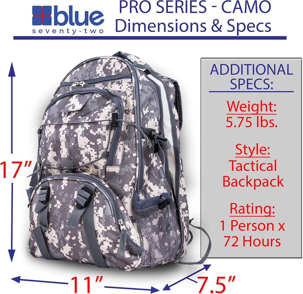 Blue Seventy-Two - Pro Series - Camo Deluxe 72 Hour Emergency Backpack Surviv...