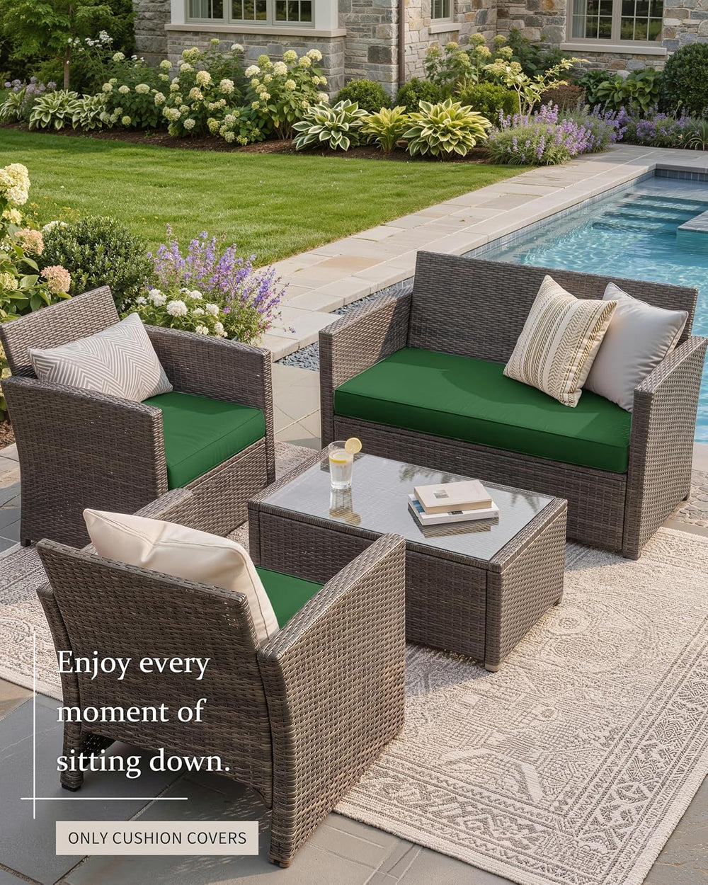 3 Pack Outdoor Patio Seat Cushions Replacement Covers Fit for 4 Pieces 4-Seat...