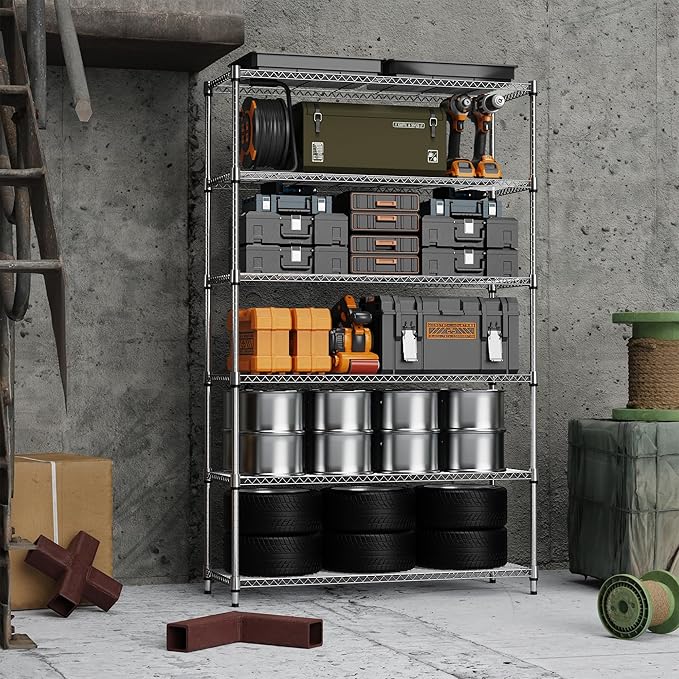6 Tiers Storage Shelves Load 2100LBS, Metal Shelving Wire Metal Shelving Unit...