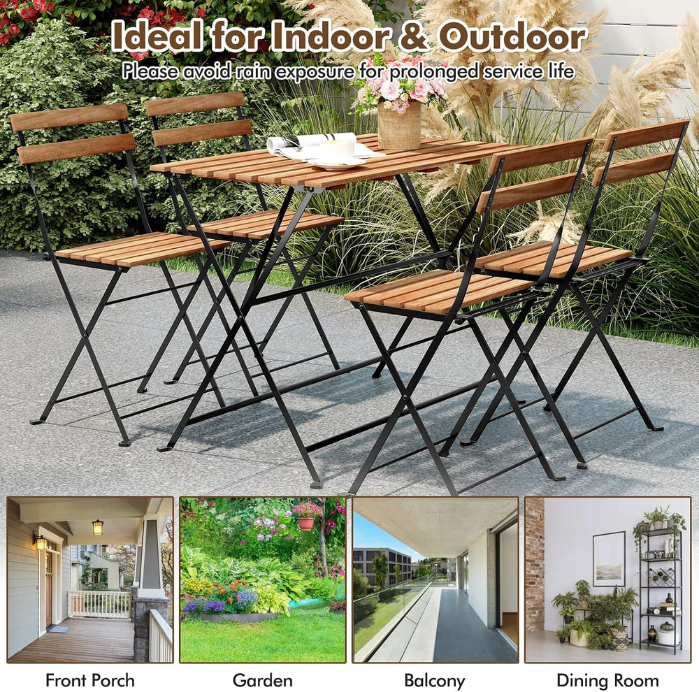 GIANTEX 5-Piece Outdoor Dining Table Set for 4, Acacia Wood Bistro Table with...