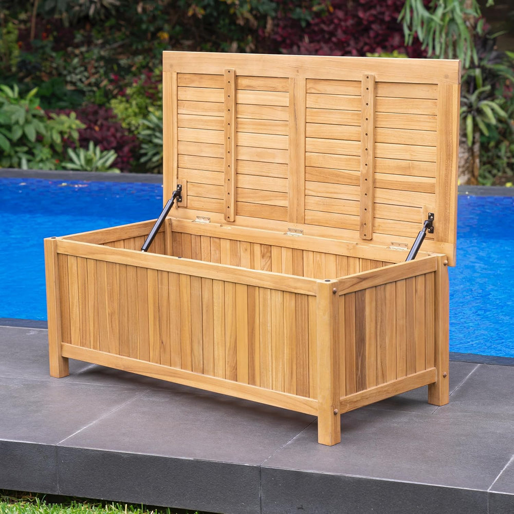 Cambridge Casual Arie Teak Wood Outdoor Deck Box Storage Chest, 49 Gallons