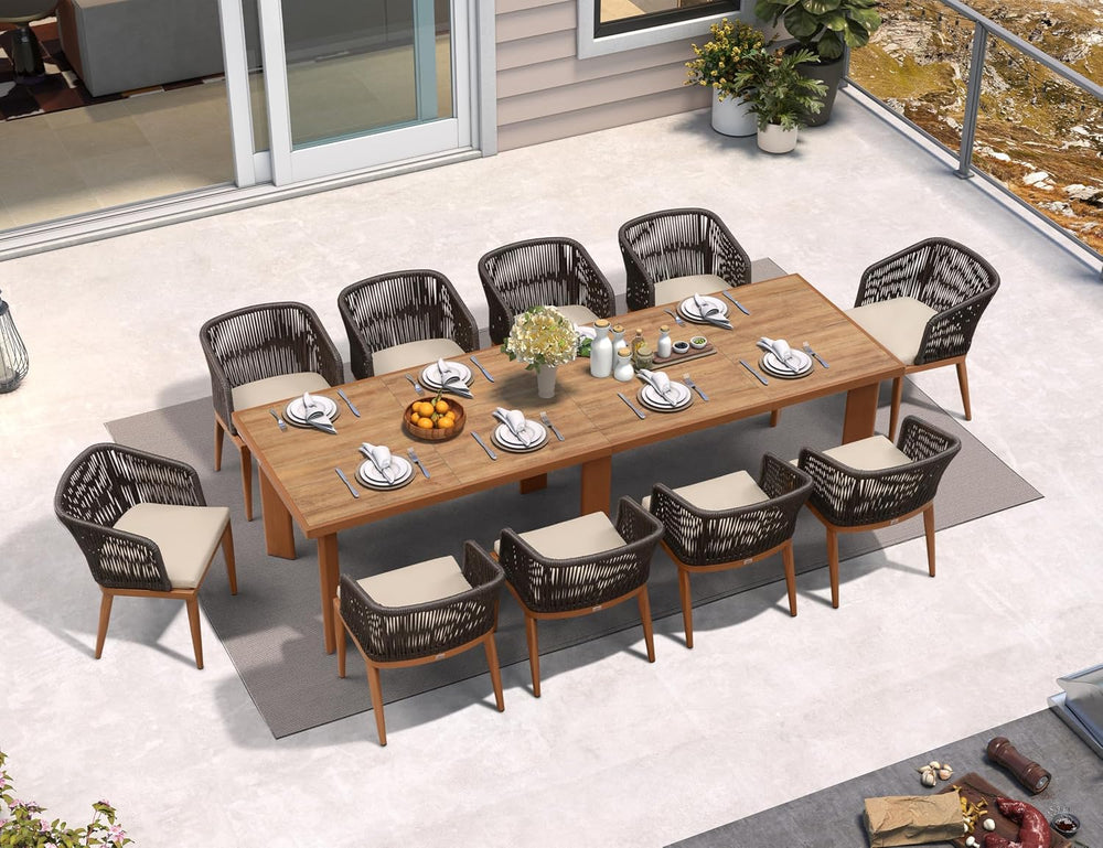 PURPLE LEAF Patio Dining Set for 10 with Sunbrella Cushion Chairs Deep Teak