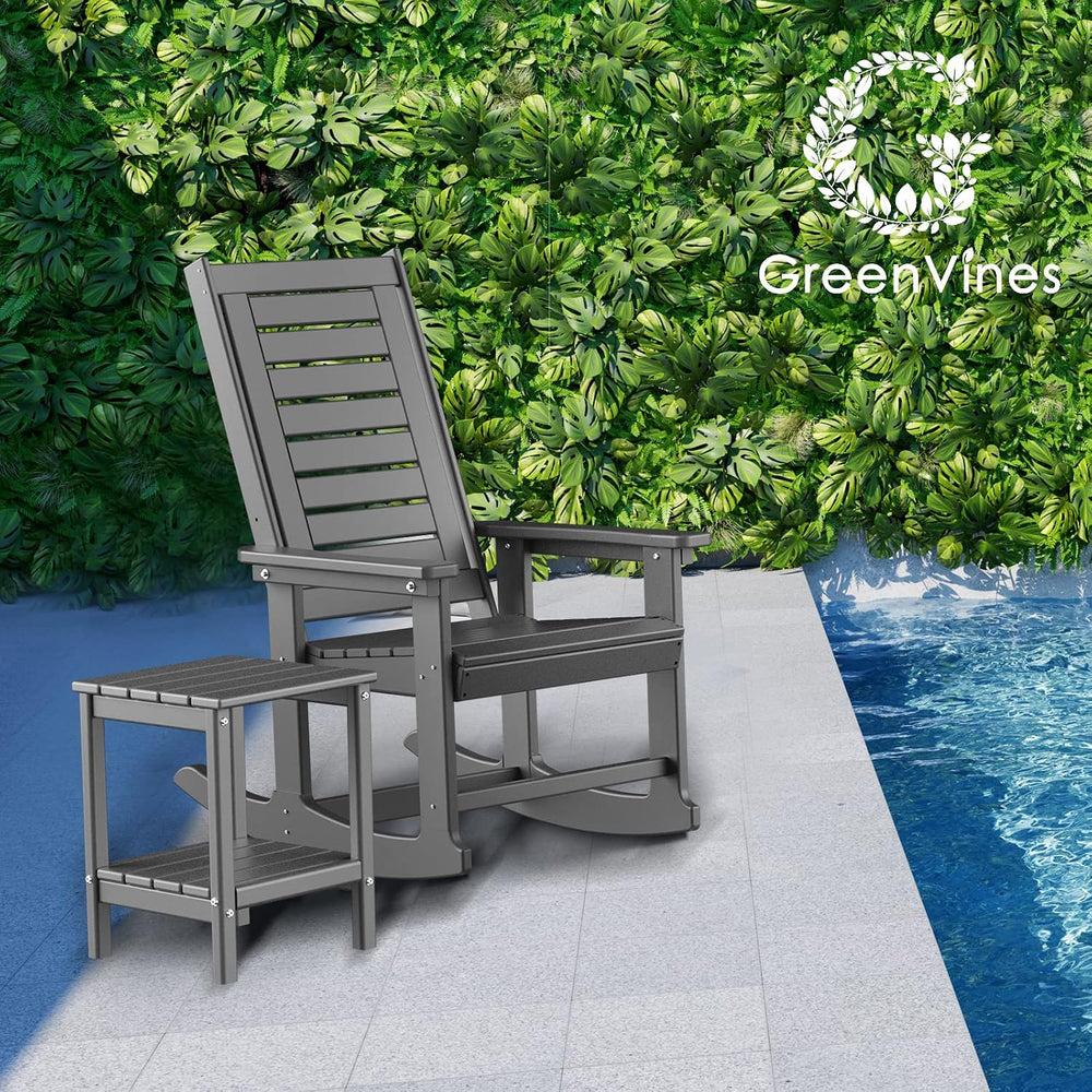GREENVINES Oversized Outdoor Rocking Chair, HDPE Rocker, Grey