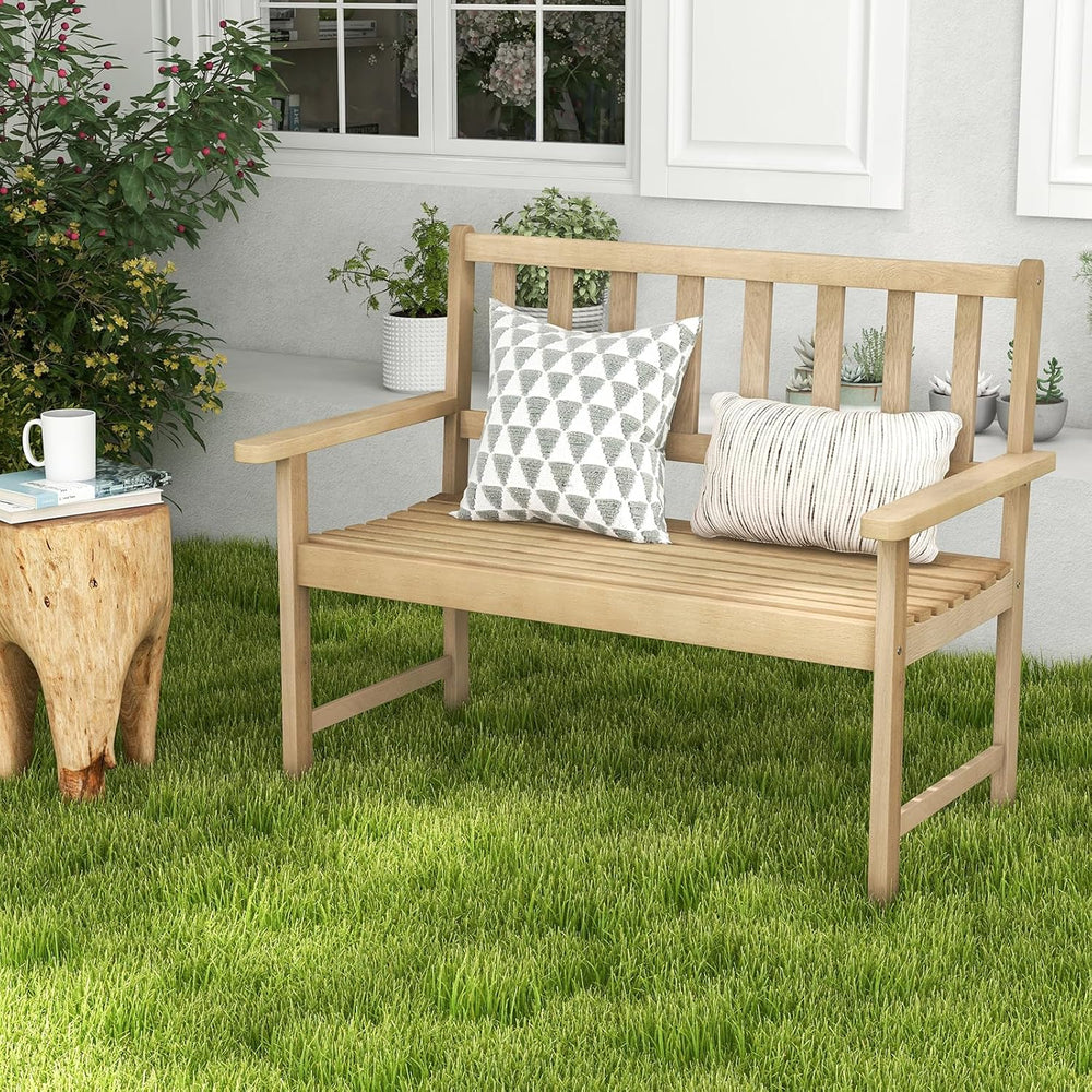 Tangkula Outdoor Teak Wood Garden Bench, 2-Person Patio Bench