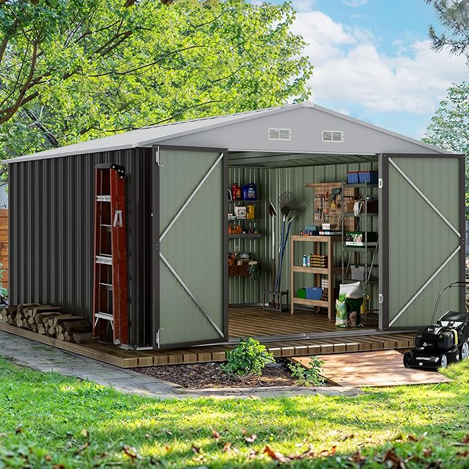 Devoko 10 x 10 FT Outdoor Storage Shed, Metal Garden Sheds & Outdoor Stor...