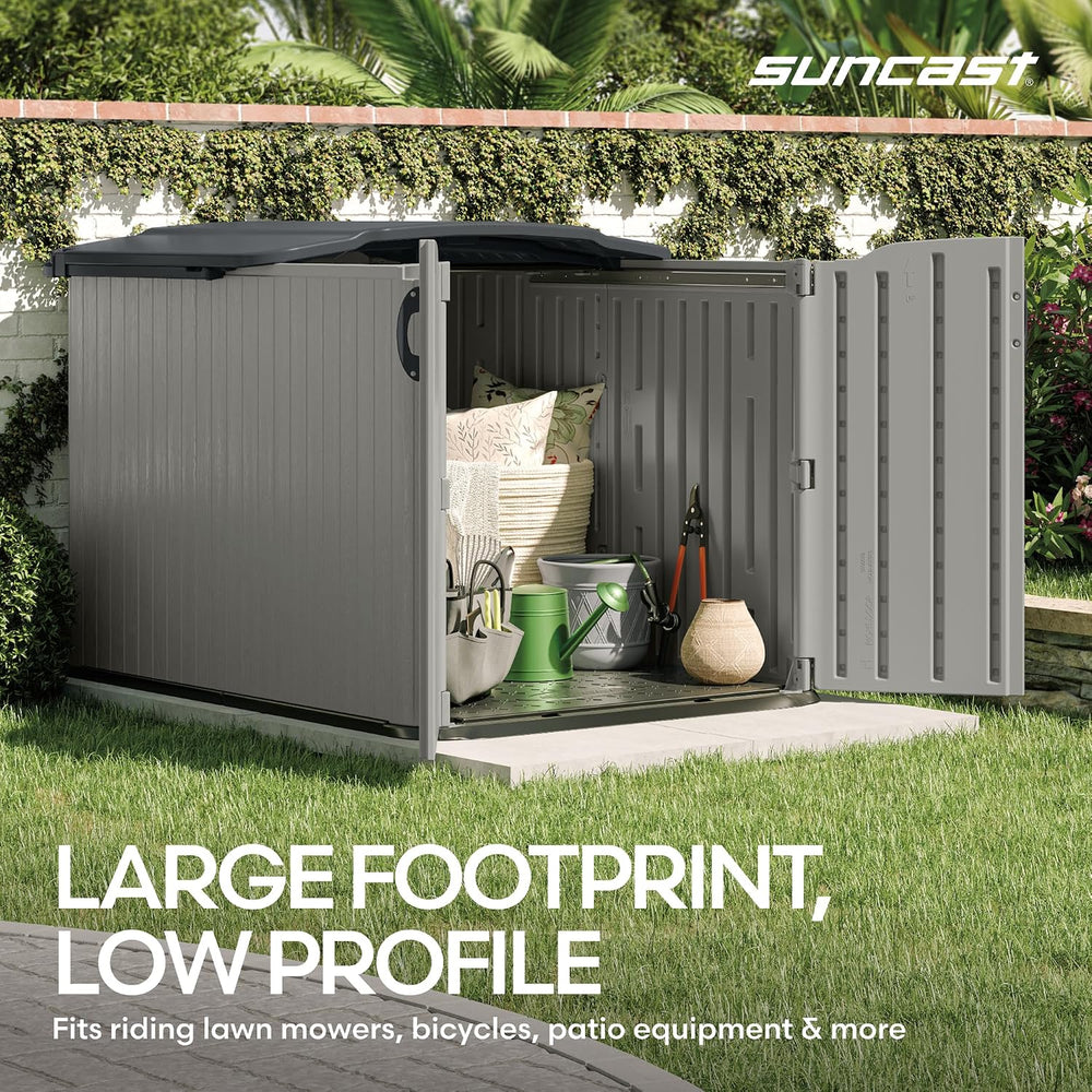 Suncast Horizontal Storage Shed, 98 Cu Ft, Resin, Glidetop, Sliding Lid