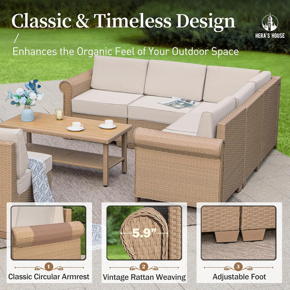 6-Piece Wicker Patio Furniture Set with 5 Seats, Beige