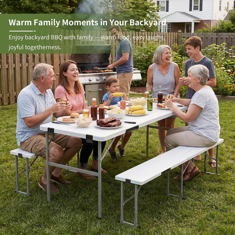 Picnic Table Set with 2 Benches,6 Feet Folding Camping Table Chair Set with W...