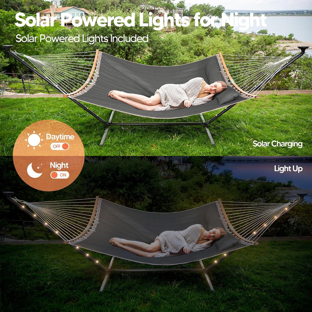 SUNCREAT Backyard Hammock with Solar Powered Lights for Outside, Dark Grey