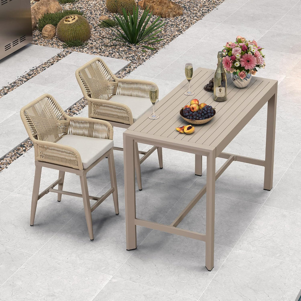 PURPLE LEAF 24" Outdoor Bar Stools Set of 2 All Weather Rattan, Champagne