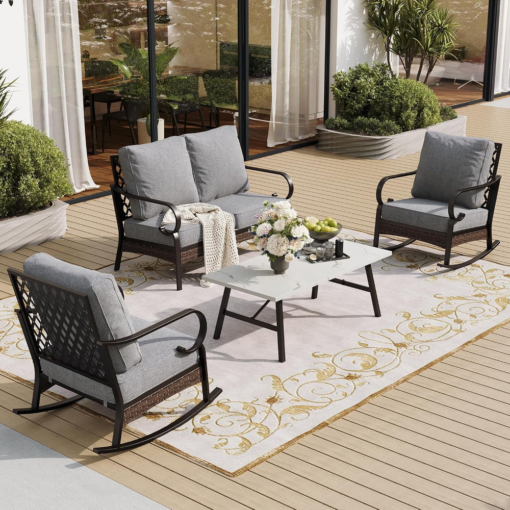 Metal Patio Furniture Set, 4 Seats, E-Coated Frame, Grey
