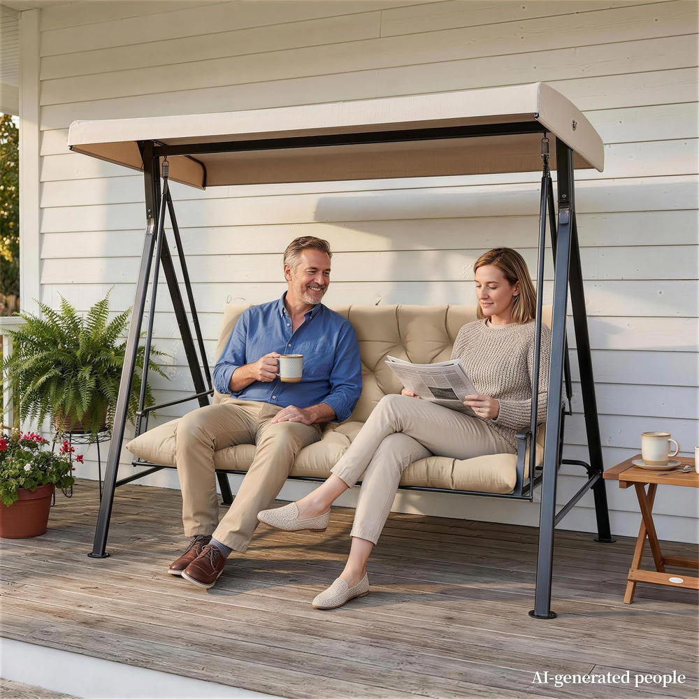 Porch Swing Cushion with Backrest, Waterproof, 40x40x5 in, Sand
