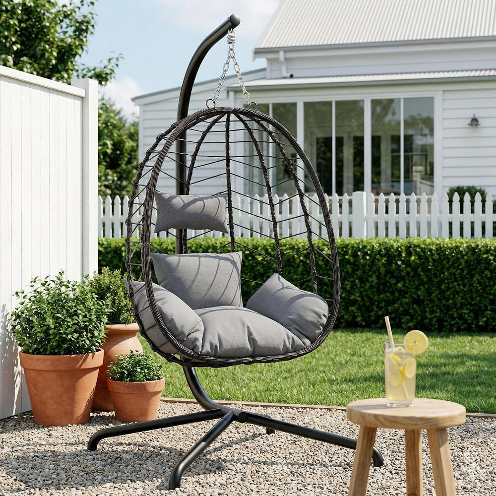 Hanging Egg Chair Wicker 350lbs Swing Outdoor Basket Cushion