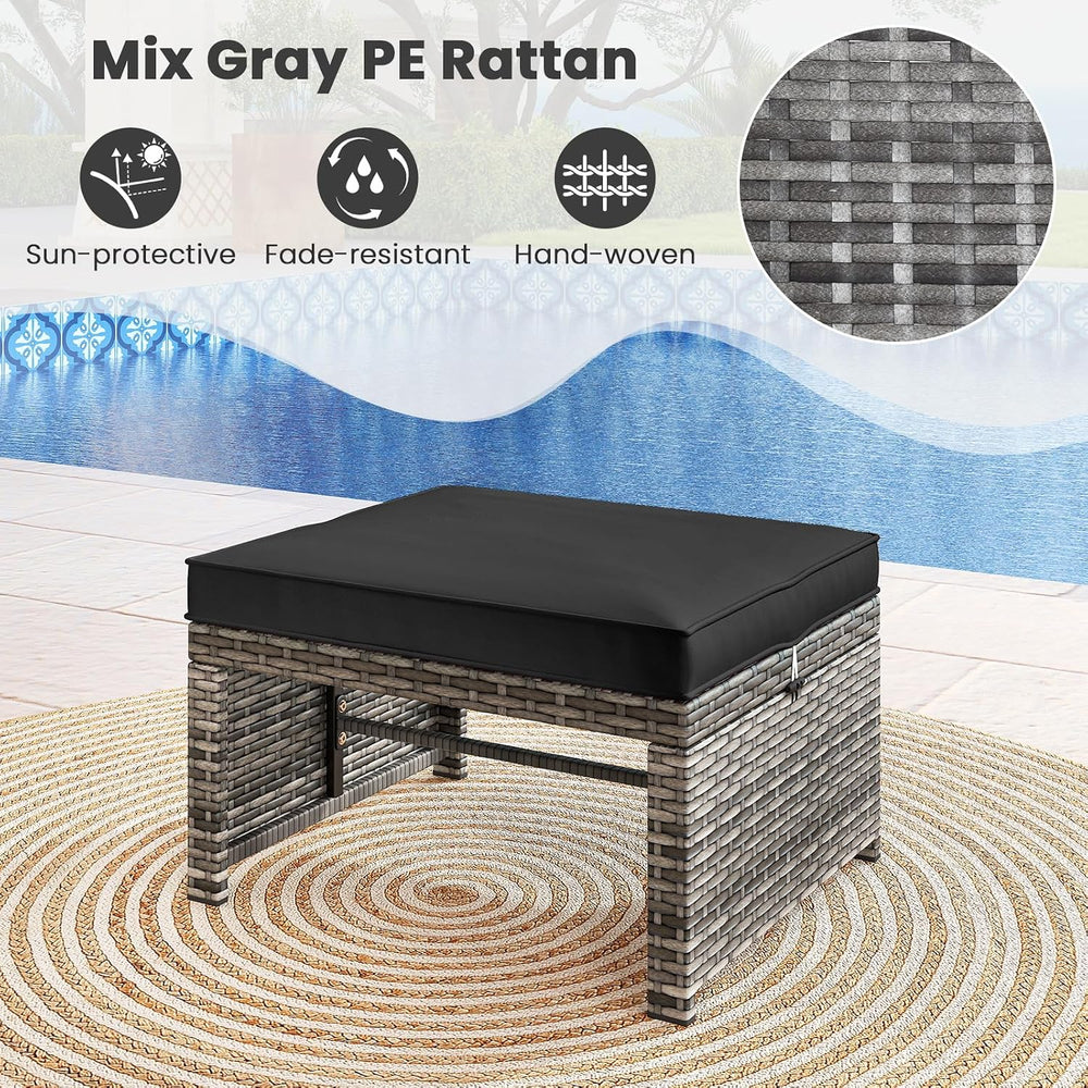 Tangkula 2 Pieces Patio PE Rattan Ottomans, Multipurpose Outdoor Footstool Fo...