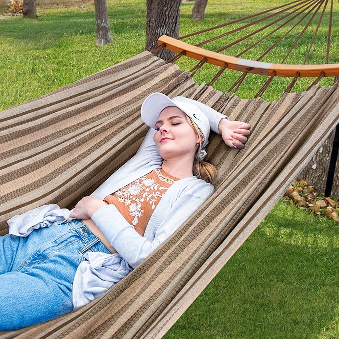 SUNCREAT Hammocks Double Hammock with Curved Spreader Bar, Outdoor Camping Po...