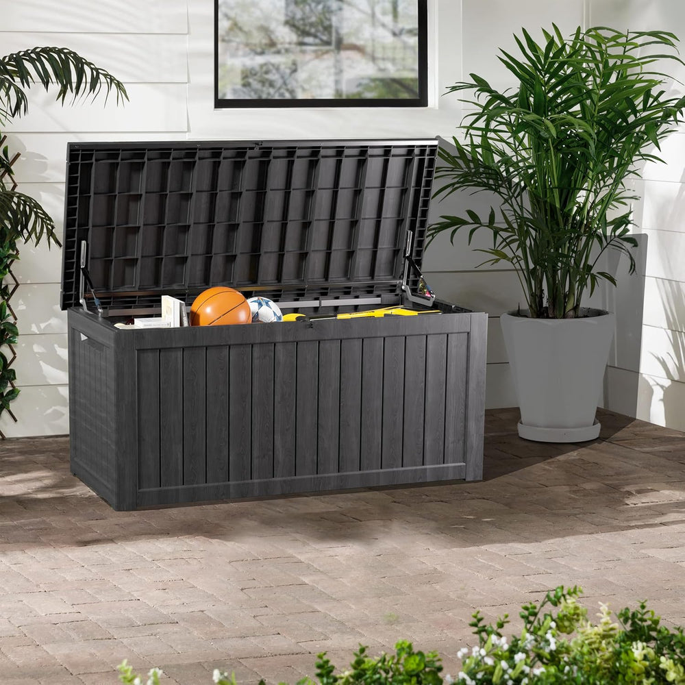 300 Gallon Outdoor Storage Box, Waterproof Resin Deck Container with Lockable...