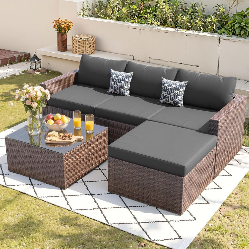 UDPATIO Patio Furniture Set 5-Piece Outdoor Sectional Sofa, Grey