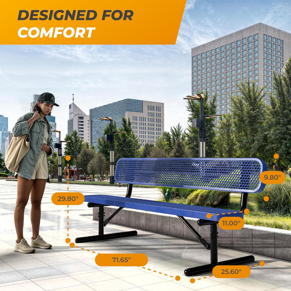 Heavy-Duty Outdoor Metal Bench, Adjustable Seat Height