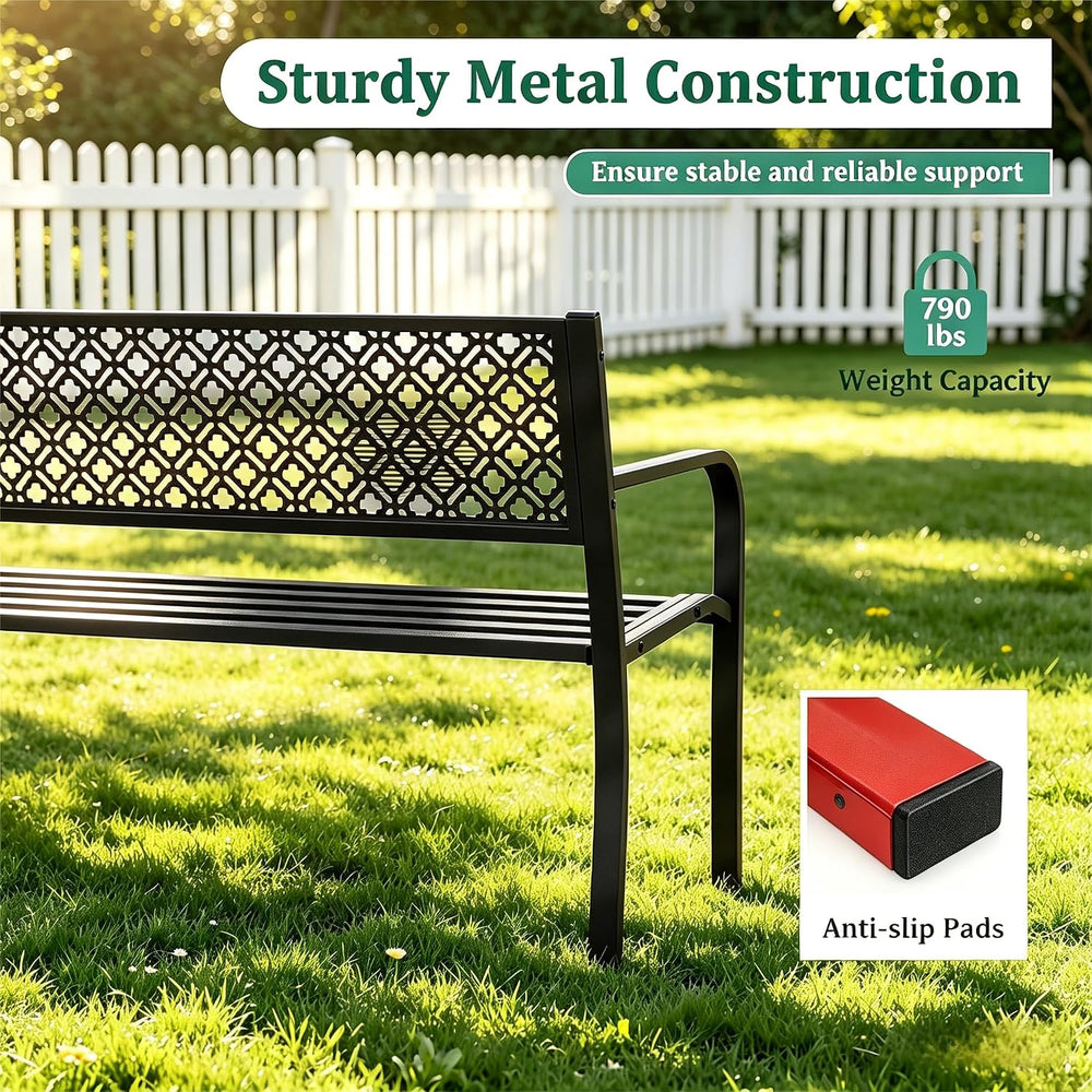 GarveeHome 50" Outdoor Bench for 2 Person,Heavy Duty Metal Steel Patio B...