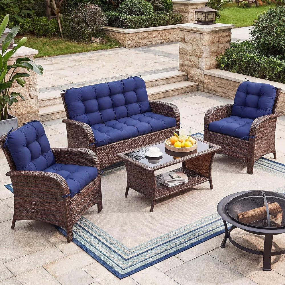 3 Pcs Waterproof Wicker Chair Cushions Thick Seat Pad for Outdoor Furniture