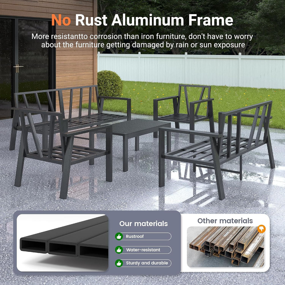 5 Piece Full Aluminum Outdoor Furniture Set Patio Sofa Sets w/Coffee Table