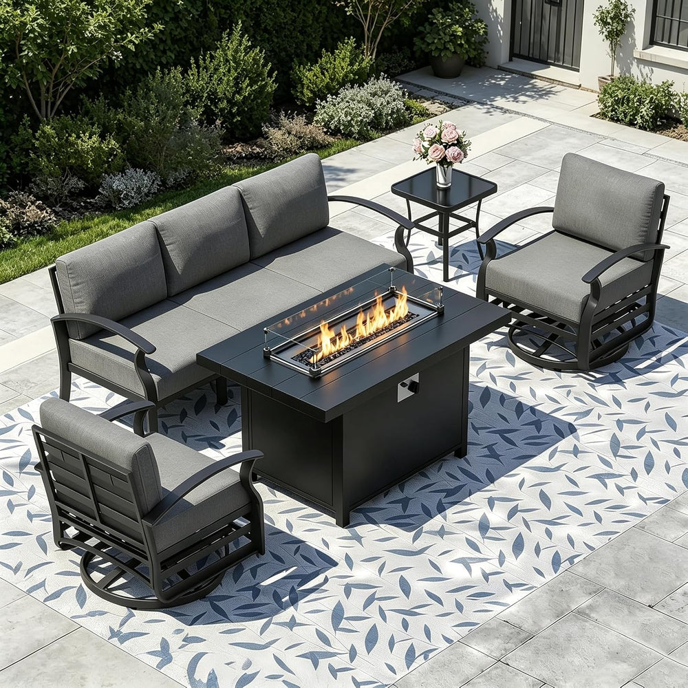 Aluminum Outdoor Patio Furniture Set,5 Pieces 5 Seats Metal Patio Sectional F...