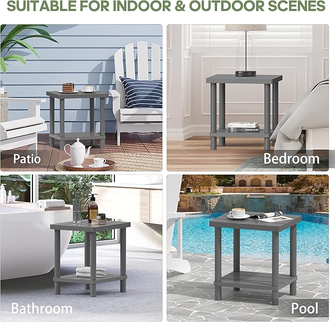 Outdoor Side Table, 2-Tier Small Outdoor Table for Patio, Adirondack Side Tab...