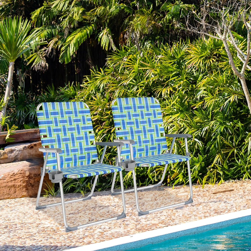 VINGLI Folding Aluminum Webbed Oversized Lawn Chairs with Detachable Cup Hold...