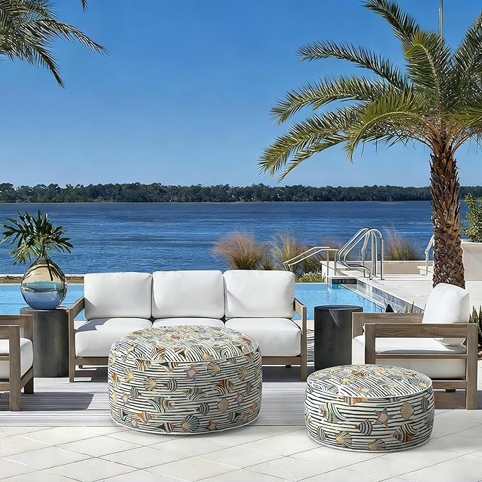 LVTXIII Indoor/Outdoor Extra Large Inflatable Ottoman Pouf D31 x H14 Inch, Ro...