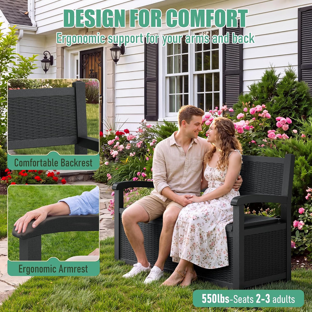 120 Gallon Outdoor Storage Bench, Storage Bench, Deck Box, Black