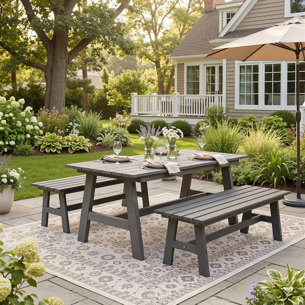 nalone Outdoor Bench, All-Weather HDPE Backless Bench for Porch (Grey)