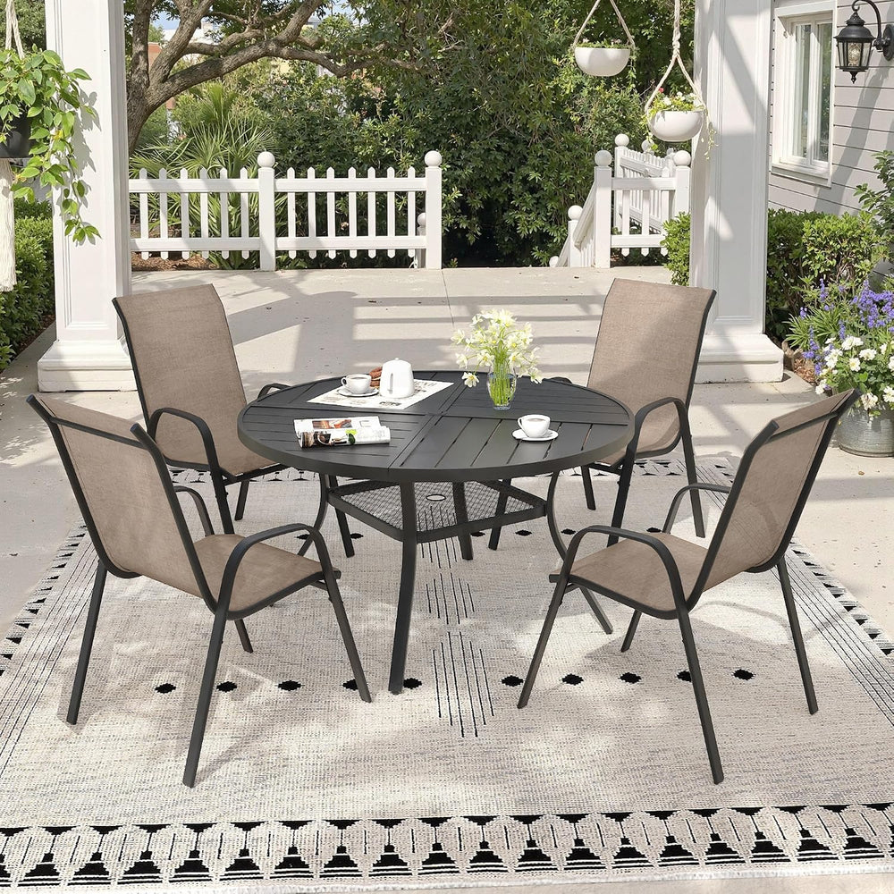 5 Pieces Outdoor Dining Set, 40.7" Spliced Patio Table with Umbrella Hol...