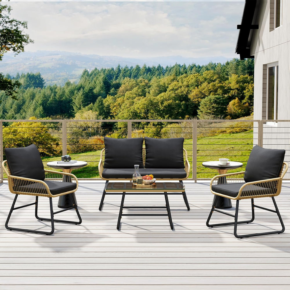 Yaheetech 4 Piece Patio Furniture Set, Outdoor Wicker Conversation Sets, Boho...