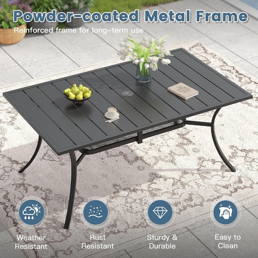 DIFY 7 Piece Outdoor Dining Set, Metal Table & Brown Textilene Chairs