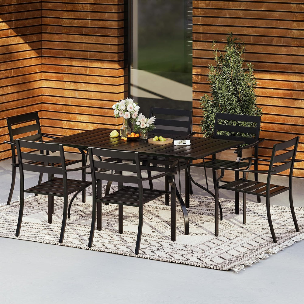 HOMREST 7 Piece Outdoor Patio Dining Set for 6, 63" Rectangular Metal Ta...
