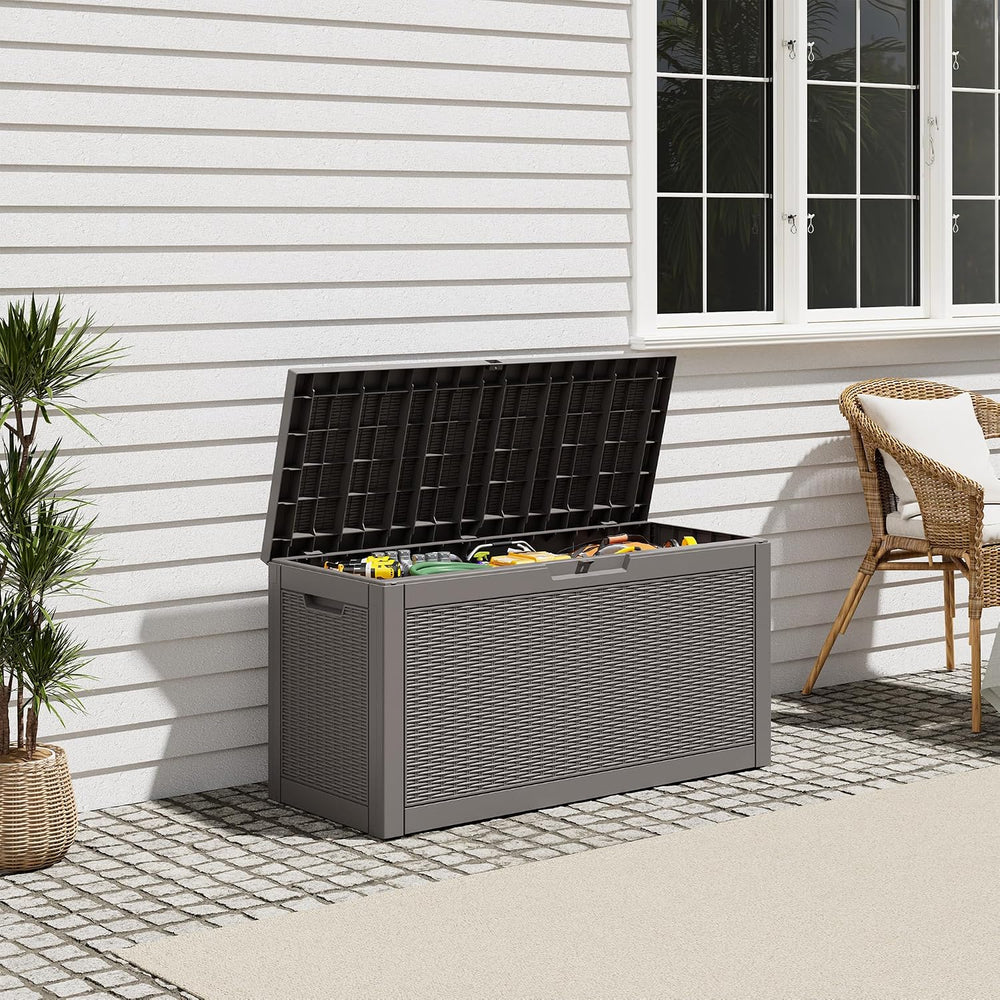 Outdoor Deck Storage Box, Waterproof,Grey,90 Gallon