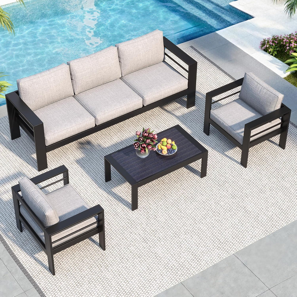 Aluminum Patio Furniture Set, All Weather Patio Sofa with 10" Back Cushion