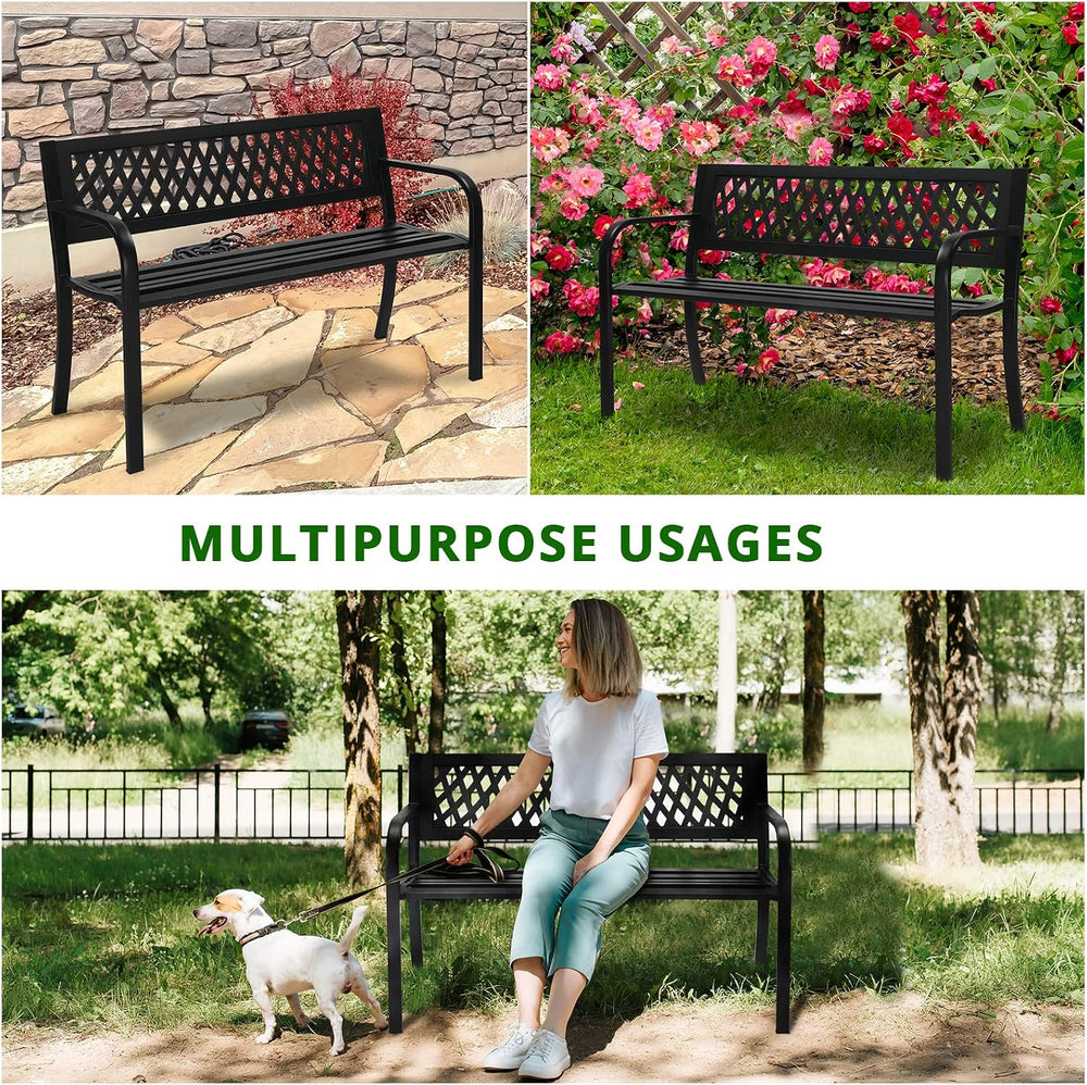 47in Outdoor Garden Park Bench,Outdoor Metal Porch Benches,Weatherproof Patio...