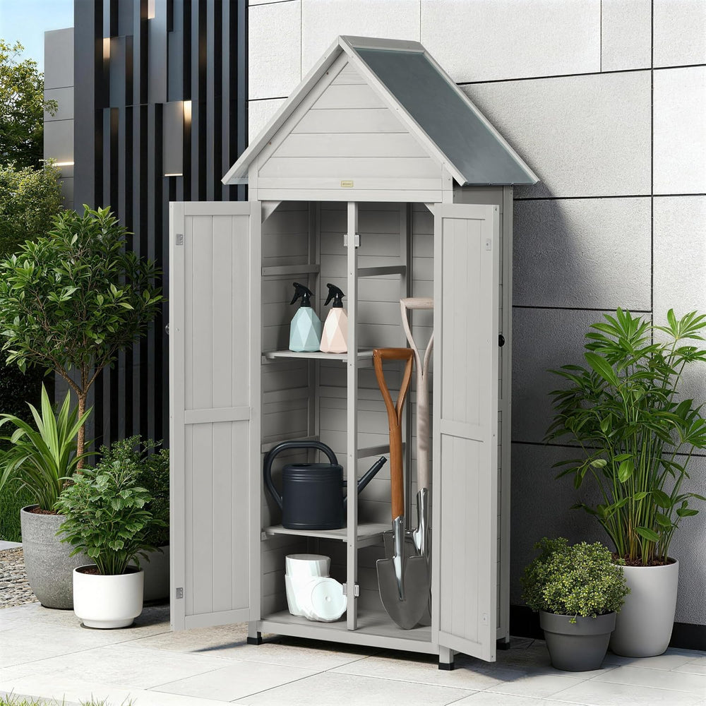 Outdoor Storage Shed with Floor & Adjustable Shelves, Wooden Garden Tool ...