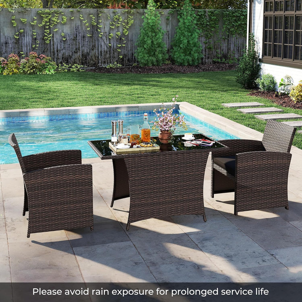 Tangkula 3 Piece Patio Wicker Dining Set, 2 Rattan Chairs with Rectangle Temp...