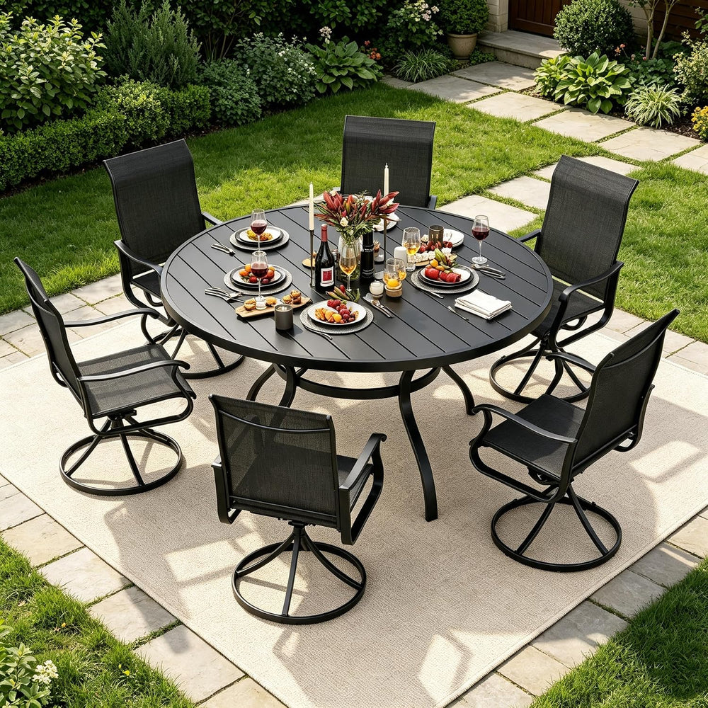 SUNCROWN 7-Piece Outdoor Patio Dining Set, All Weather Round Metal Table &amp...