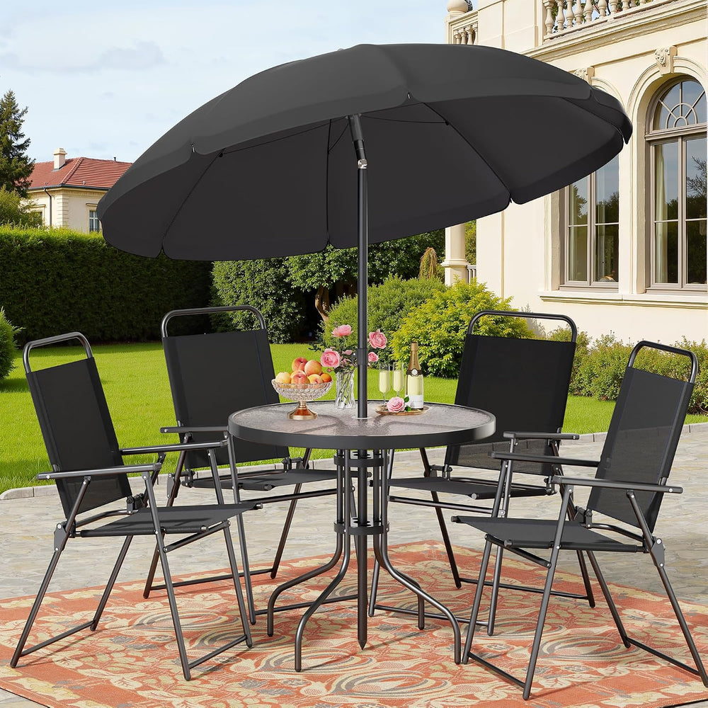 Shintenchi 6 Piece Patio Dining Set with Umbrella, Outdoor Furniture Set with...
