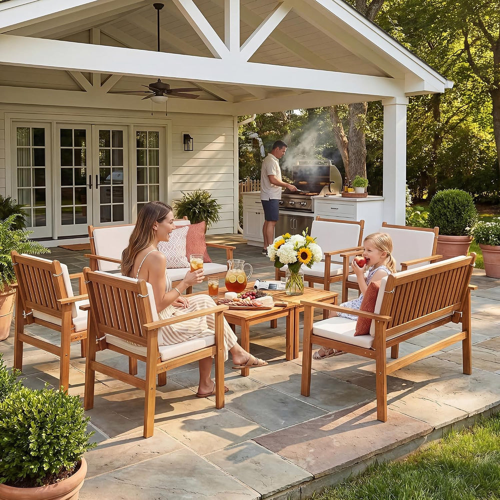 Devoko Patio Set 8 Pieces Acacia Wood Outdoor Furniture (Natural)